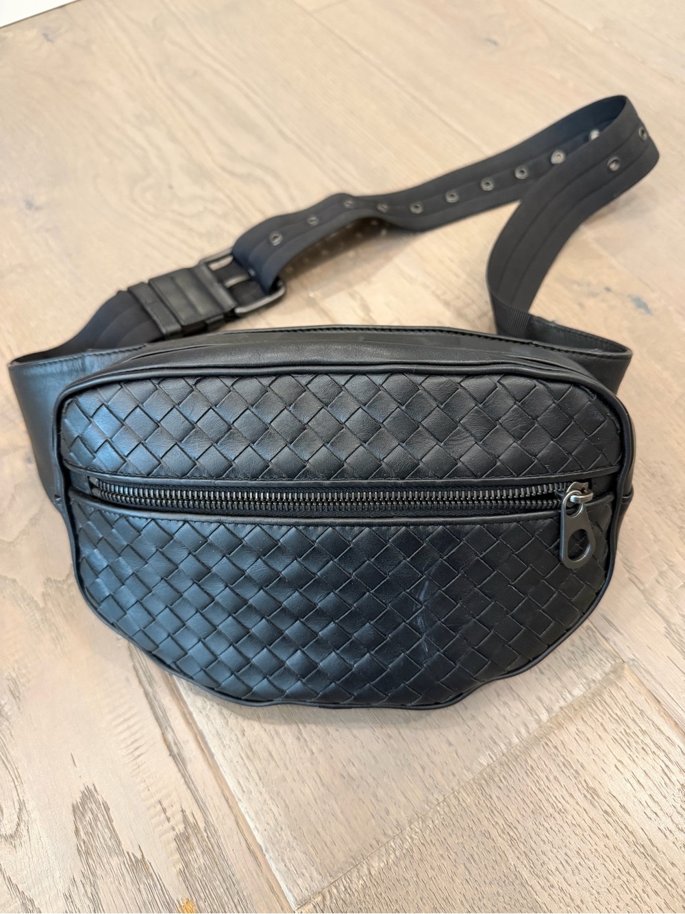 Bottega Veneta Black Woven Leather Belt Bag